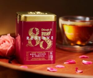 85 Reserve Rose, Lychee and Vanilla Ceylon Black Tea Tin Caddy Logo